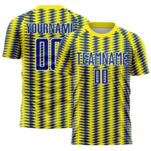 Custom Light Yellow Royal-White Colombia Feather Pattern Sublimation Soccer Uniform Jersey